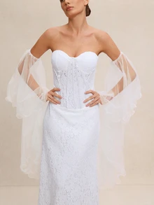 Etoivie 2 chiếc tay áo cô dâu màu trắng xếp ly, thích hợp cho đám cưới, tiệc tùng và chụp ảnh du lịch. - trắng - Xem 4