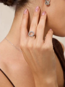 Etoivie 4 sztuki/zestaw naszyjnika z wieloma pierścieniami i kolczykami, zestaw pierścionków, odpowiedni dla kobiet na różne okazje, dodatki do sukni ślubnej dla druhen, prezent dla najlepszych przyjaciółek na ślub - Srebro - Zobacz 3