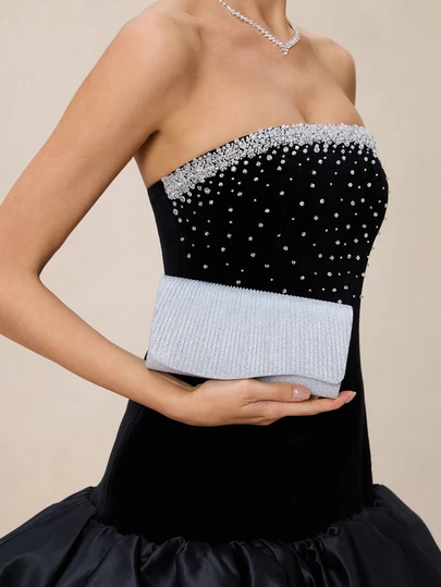 Etoivie 轻巧，商务休闲水钻装饰水桶包迷你抽绳设计，透明包仿珍珠包晚宴包，晚餐包迷人，优雅，精致，安静奢华的水钻适合派对女孩，女人，新娘非常适合派对，晚宴/宴会圣诞派对礼服，与新娘派对完美搭配，婚礼手拿包，派对包，非常适合派对婚礼舞会晚宴/宴会搭配节日派对礼服晚礼服和亮片礼服