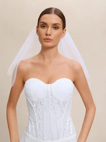 Etoivie 1件新娘头纱发箍带梳子，婚礼新娘头纱，单身派对配饰，婚礼 - 白色 - 查看 2