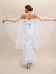 Etoivie 2 chiếc tay áo cô dâu màu trắng xếp ly, thích hợp cho đám cưới, tiệc tùng và chụp ảnh du lịch. - trắng - Xem 2