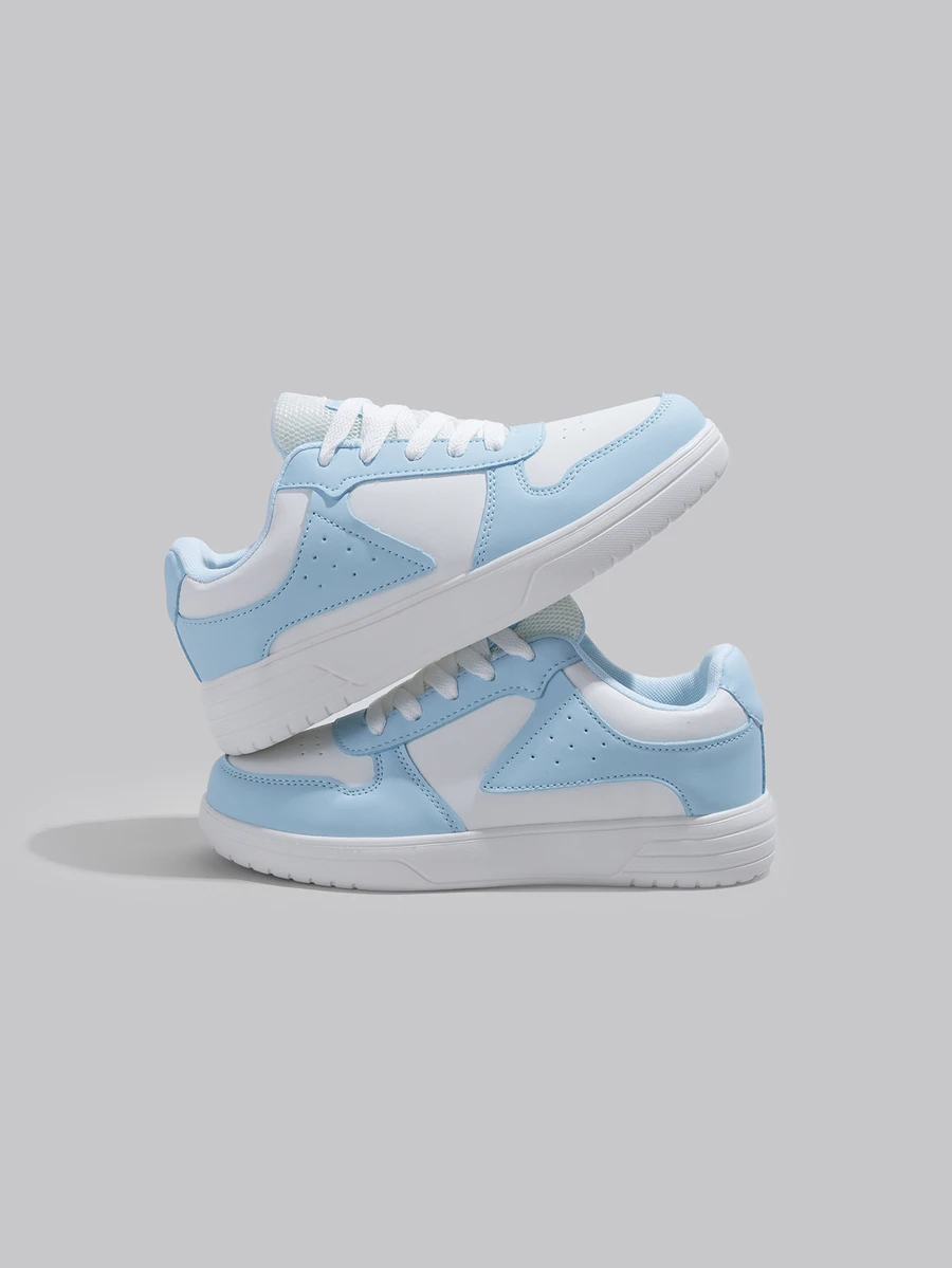 DareSee 秋冬季男女通用简约休闲运动鞋，浅蓝色和白色系带厚底休闲运动鞋 - 淺藍色 - 查看 1