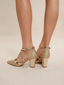 Etoivie 女士金色带尖头时尚高跟凉鞋，适合秋冬季 - 金色 - 查看 5