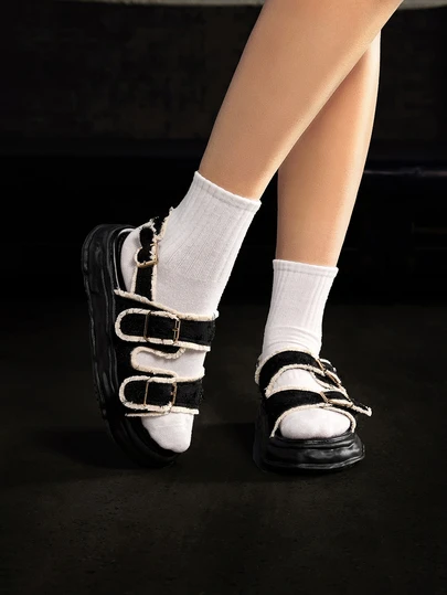 DareSee 女士休闲户外扣带街头风格多色可调节时尚舒适个性化高品质厚底凉鞋