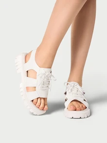 DareSee 新款女士休閒優雅時尚的大學風涼鞋，適合青少年學生 - 白色 - 查看 1