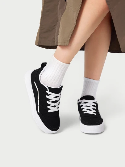 DareSee Women's Low-Top Sneakers, Casual Shoes, Athletic Shoes, Student Shoes, Fashionable Contrast Color Lace-Up Design, Ultra-Light EVA Sole, Breathable & Soft, Suitable For All Seasons, Autumn/Winter