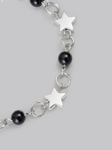 DareSee 1pc Punk Style Black Faux Pearl Five Pointed Star Detail Bracelet For Women - Black Five-pointed Star - View 5