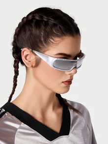 DareSee 1 副男女通用 Y2K 未来派赛博朋克风格时尚无框眼镜 - 銀色 - 查看 4