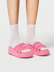 DareSee 2025 New Women Fashion Simple Comfortable Personalized Casual Black Fabric Thick Bottom Wedge Sandals - Pink - View 2