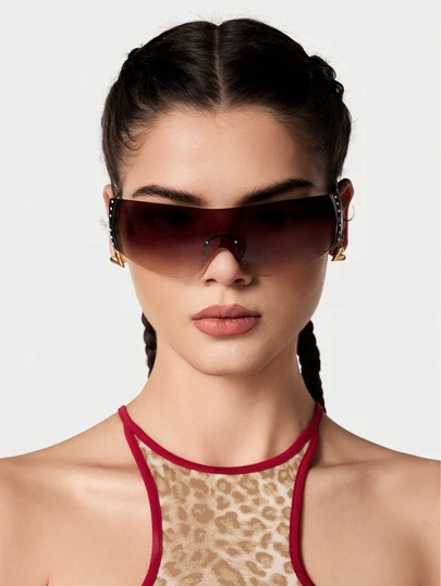 DareSee 1 件大框未来派 Y2K 时尚高科技个性化时尚眼镜 Y2K Fest 音乐节适合夏季海滩度假、户外、旅行