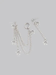 DareSee 1 对星形耳环套装，包括星形吊坠耳环、Y2K 星形魅力夹式耳环、星形链式吊坠耳环、镂空星形街头时尚耳环、情侣星形耳环、星形链式耳饰 - 銀色 - 查看 2