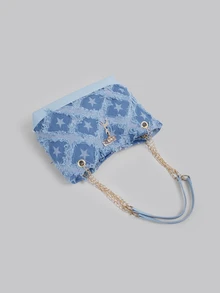 DareSee Fashionable Retro Large Capacity Crocodile Texture Women Shoulder Tote Bag - Blue - View 4