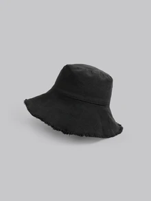 DareSee Solid Raw Trim Bucket Hat - Black - View 3