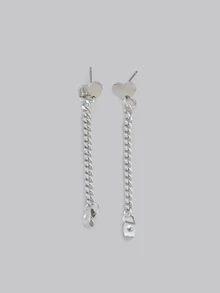 DareSee 1 Pair Of Stylish Charming Stainless Steel Replica Heart Shape Chain Earrings, Women's Daily Fashion Jewelry Accessories, Birthday Party Gift Valentines,Mom,Mother,Mother's Day,Gift - Silver - View 2