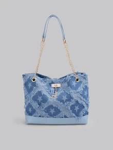DareSee Fashionable Retro Large Capacity Crocodile Texture Women Shoulder Tote Bag - Blue - View 1