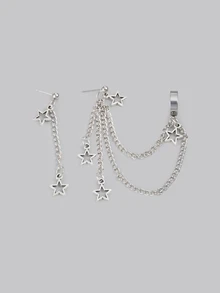 DareSee 1 对星形耳环套装，包括星形吊坠耳环、Y2K 星形魅力夹式耳环、星形链式吊坠耳环、镂空星形街头时尚耳环、情侣星形耳环、星形链式耳饰 - 銀色 - 查看 4