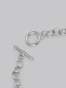 DareSee 1pc Chain Link Heart Pendant CCB Bracelet, Suitable For Daily Wear Valentines,Mom,Mother,Mother's Day,Gift - Silver - View 3