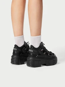 DareSee Fall/Winter Women's Platform Sneakers With Lace-Up Round Toe, Punk Style Casual Shoes - Black - View 5