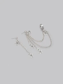 DareSee 1 对星形耳环套装，包括星形吊坠耳环、Y2K 星形魅力夹式耳环、星形链式吊坠耳环、镂空星形街头时尚耳环、情侣星形耳环、星形链式耳饰 - 銀色 - 查看 5