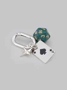 DareSee 1pc Unisex Creative Cartoon Dice Keychain Metal Playing Card Pendant Fashionable Bag Charm Cross - Multicolor - View 2