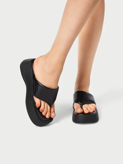 DareSee 時尚休閒女士夏季沙灘拖鞋厚底人字拖鞋，帶腳趾楔形平台增高2024新款風格