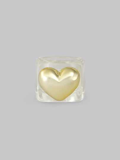 DareSee 1pc Fashion Polyresin Heart Decor Clear Ring For Women For Daily Decoration Valentines