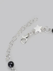 DareSee 1pc Punk Style Black Faux Pearl Five Pointed Star Detail Bracelet For Women - Black Five-pointed Star - View 4