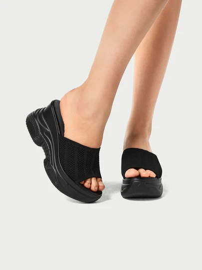 DareSee 2025 新款夏季厚底女式凉鞋，百搭休闲高跟凉鞋，时尚一脚蹬拖鞋，沙滩度假鞋，白色和黑色可选