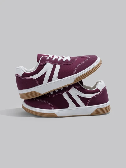 DareSee 2025秋季新款女士撞色拼接休闲运动鞋，时尚百搭的平底运动鞋，适合步行、日常通勤、学生系带滑板鞋、音乐节等场合。