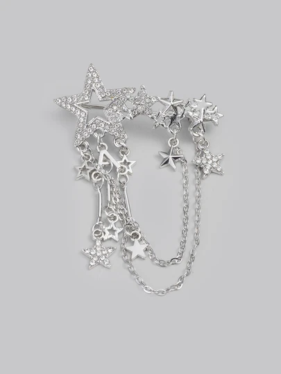 DareSee 1pc Couple's Fashionable Star Shaped Rhinestone Tassel Hollow Out Luxurious Chain Brooch Pin For Suit, Shirt