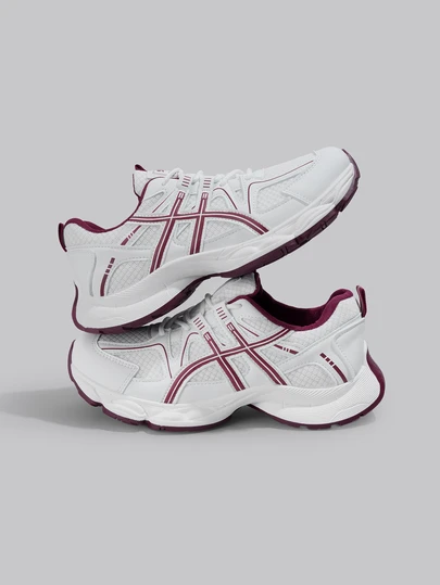 DareSee 1双女士亮面拼接系带休闲运动鞋，透气防臭厚底户外鞋，四季皆宜，大码音乐节款