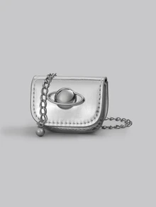 DareSee Ultra Small Mini Bag For Women, Patent Leather, Glossy PU, Small Square Bag, Chain, Crossbody - Silver - View 1