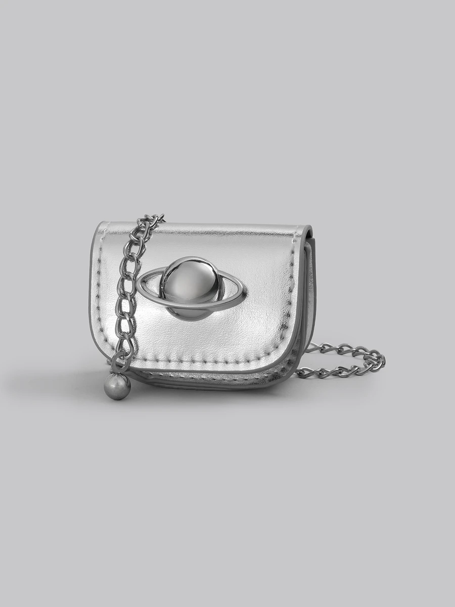 DareSee Ultra Small Mini Bag For Women, Patent Leather, Glossy PU, Small Square Bag, Chain, Crossbody - Silver - View 1