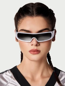 DareSee 1 副男女通用 Y2K 未来派赛博朋克风格时尚无框眼镜 - 銀色 - 查看 1