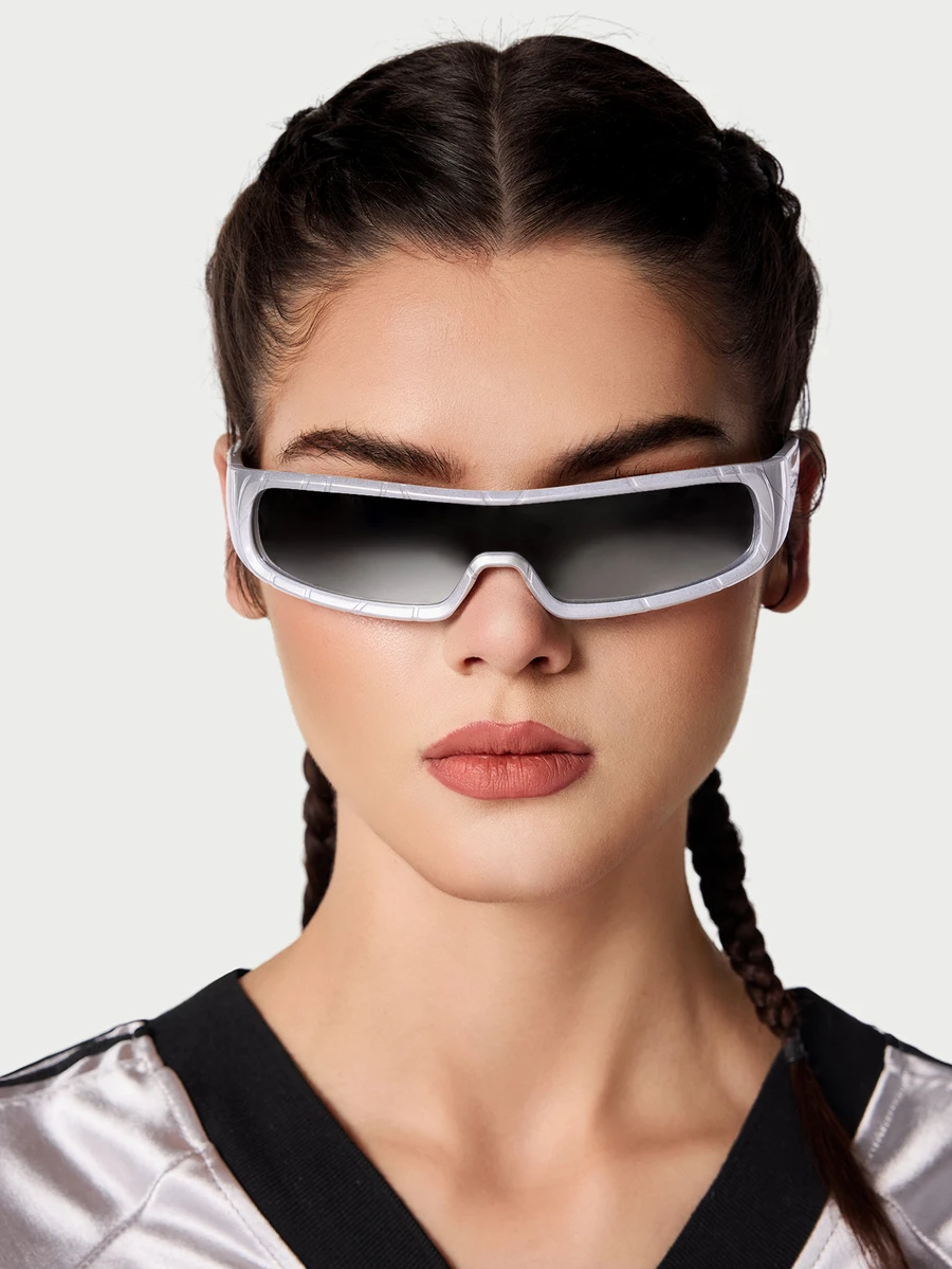 DareSee 1 副男女通用 Y2K 未来派赛博朋克风格时尚无框眼镜 - 銀色 - 查看 1