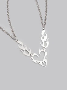 DareSee 3pcs Valentine's Day Gifts For Girlfriend Punk Silver Hollow Flame Heart Pendant Earrings Necklace Jewelry Set Men Women Hip Hop Party Jewelry Gifts - Silver - View 5