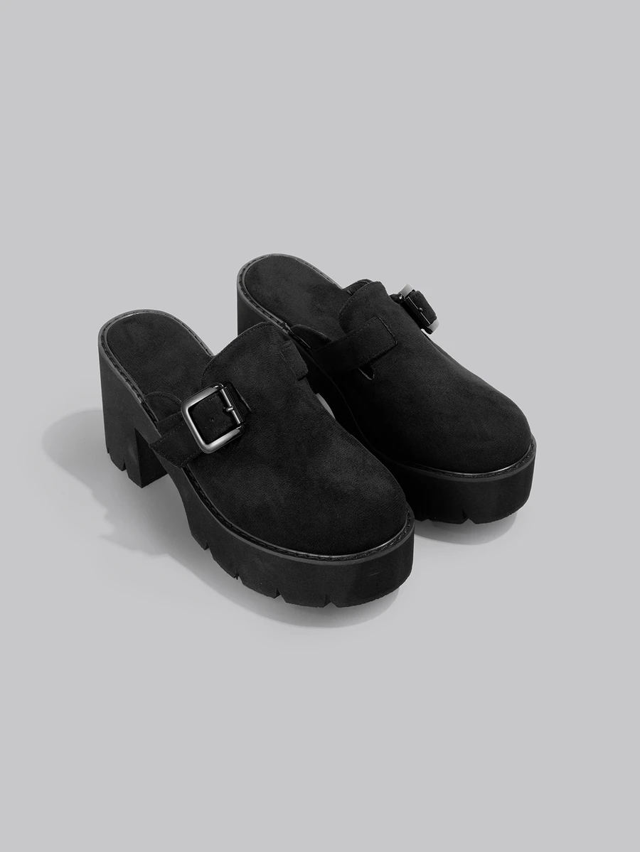 DareSee Retro Platform Slip-On Fashion Women Loafers, Closed Toe Casual Backless Wedge Shoes, Versatile High Heel Mules - Black - View 1