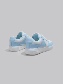 DareSee 秋冬季男女通用简约休闲运动鞋，浅蓝色和白色系带厚底休闲运动鞋 - 淺藍色 - 查看 4