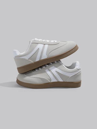 DareSee 2025 Autumn Plus Size Women's Casual Lace-Up Sneakers, Beige Color, Fashion Patchwork Flat Comfortable Non-Slip Sports Shoes