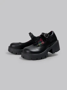 DareSee Giày Mary Jane cỡ lớn dành cho nữ, kiểu dáng Preppy, chất liệu da PU, quai cài, gót chunky, đế dày, màu đen mờ (kích cỡ nhỏ hơn một size) - Phong cách lễ hội âm nhạc - màu đen - Xem 2