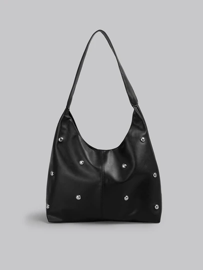DareSee 2025 Fashion Matte Solid Color Punk Rivet Commuter Tote Bag, Minimalist Niche Underarm Bag, Stylish Large Capacity Shoulder Bag , Goth