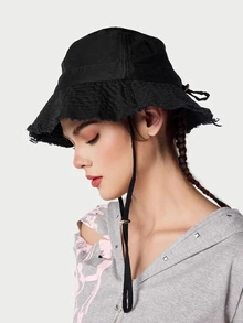 DareSee 1pc Women's Drawstring Fur Edge Bucket Hat Soft Fabric Windproof Sunshade Outdoor Fashion Elegant Gift Christmas - Multicolor - View 3