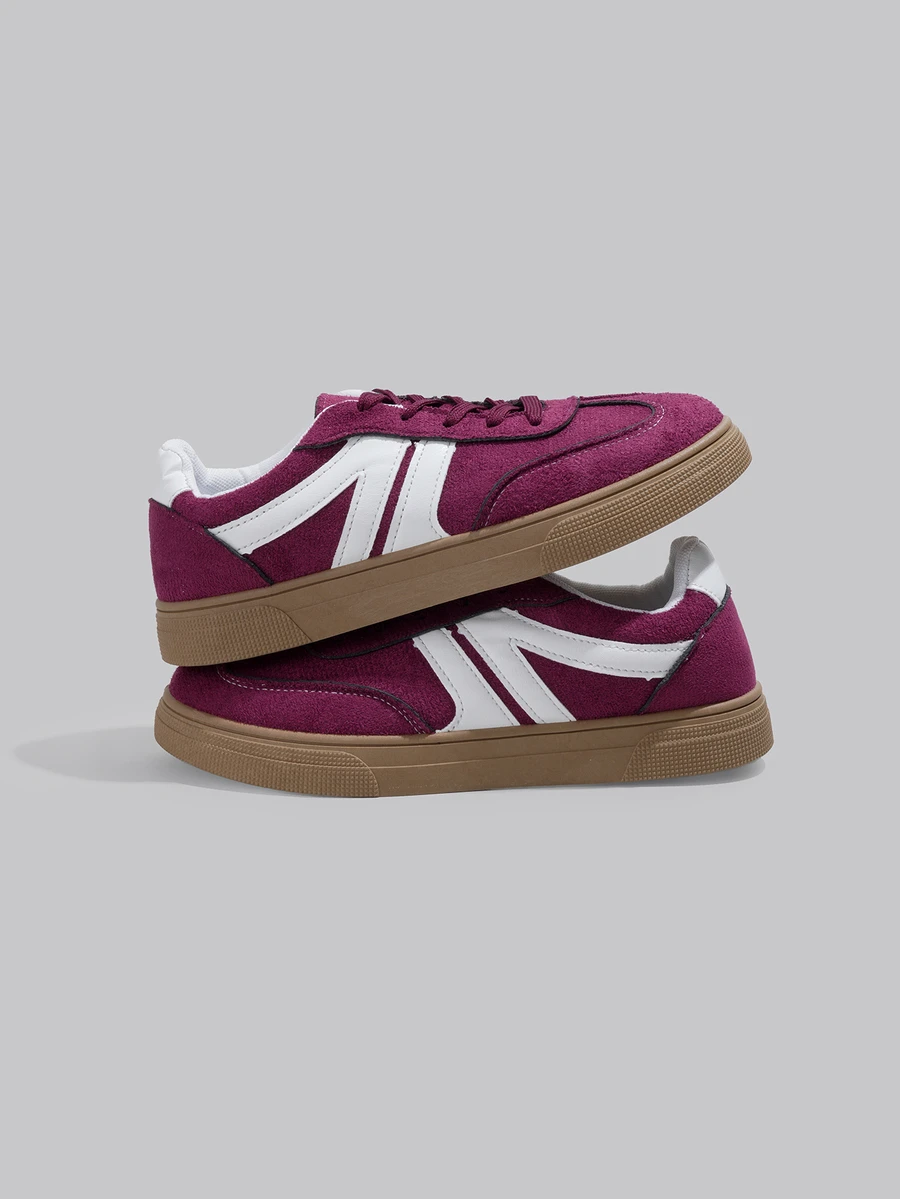 DareSee 2025 New Casual Lace-Up Sneakers, Fashionable Outdoor Street-Style Athletic Shoes, Student Faux Suede Skate Shoes - Burgundy - View 1