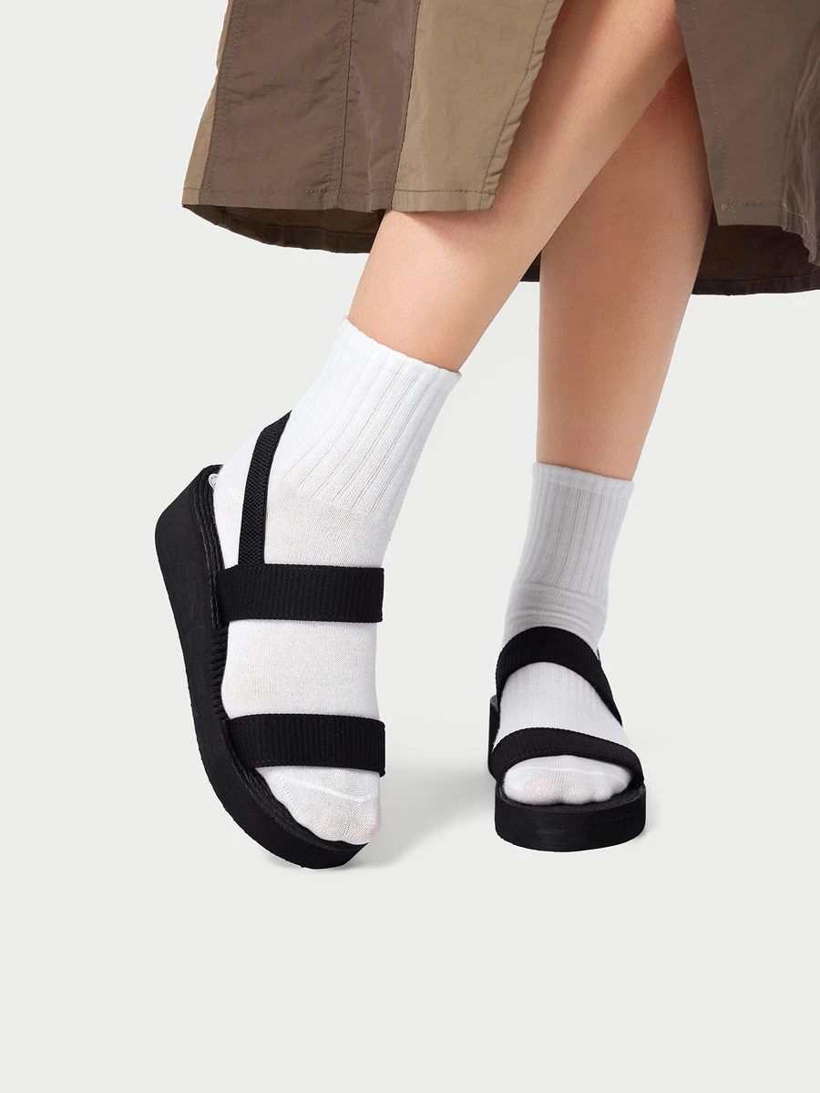 DareSee Women's Striped Cloth Platform Sandals With Woven Bottom, Summer Vacation Style - Black - View 1