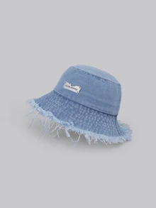 DareSee 1pc Ladies' Fringed Washed Denim Bucket Hat, Suitable For Daily Life, Greatly Matches Clothes Street - Baby Blue - View 3