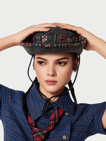 DareSee Boho Unisex Summer Outdoor Leisure Sun Hat Cowboy Anti-UV Fishing Cap For Men With Wide Brim (Button Placement And Fabric Pattern Random)