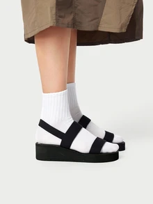 DareSee Women's Striped Cloth Platform Sandals With Woven Bottom, Summer Vacation Style - Black - View 2