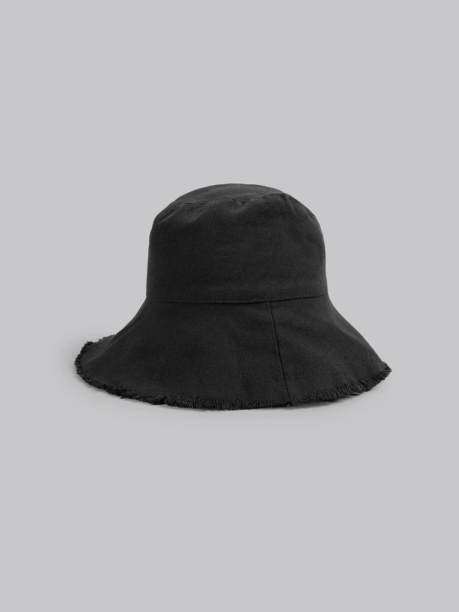 DareSee Solid Raw Trim Bucket Hat - Black - View 1