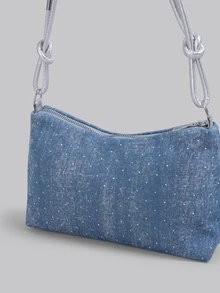 DareSee 1pc Gold Color Crescent Moon Sequin Decorated PVC Women Shoulder Bag, New Arrival Music Fest - Blue - View 4