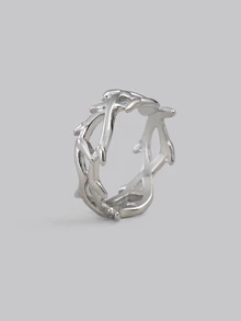 DareSee 1pc Asymmetrical Design Punk Thorn Ring Adjustable Size Unisex Finger Ring Music Fest Halloween - Silver - View 5